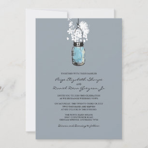 Rustic Hanging Mason Jar Wedding Invitation