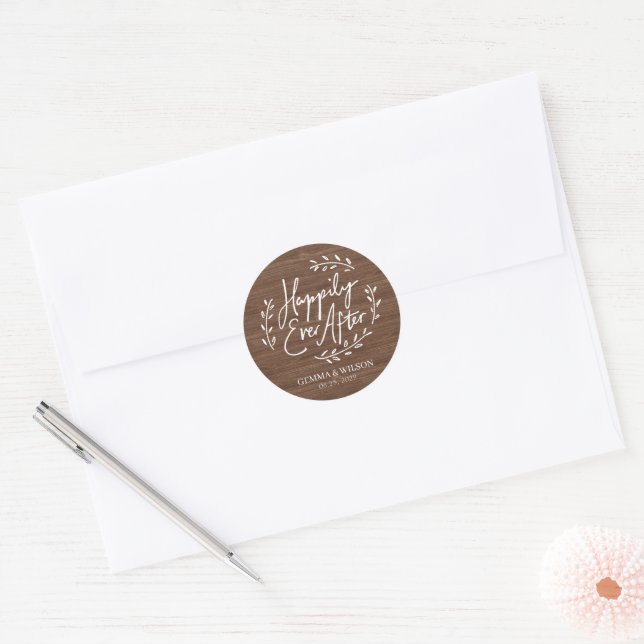 Rustic Happily Ever After Personalised Wedding Classic Round Sticker (Envelope)