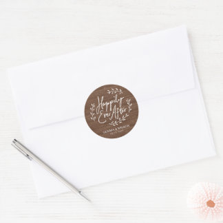Rustic Happily Ever After Personalised Wedding Classic Round Sticker
