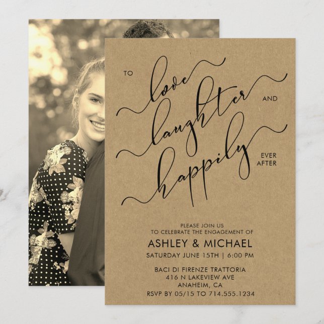 Rustic Happily Ever After Photo Kraft Engagement Invitation (Front/Back)