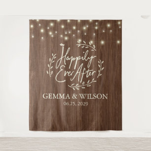 Rustic Happily Ever After String Lights Wedding  Tapestry
