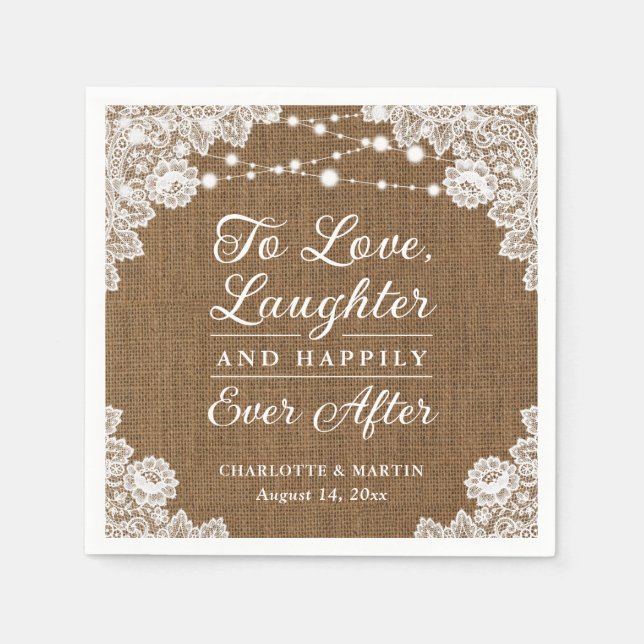 Rustic Happily Ever After Wedding Napkins (Front)