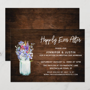 Rustic Happily Ever After Wildflowers in Mason Jar Invitation