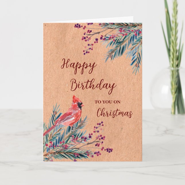 Rustic Happy Birthday on Christmas Card (Front)