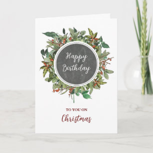 Rustic Happy Birthday on Christmas Card