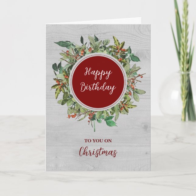 Rustic Happy Birthday on Christmas Card (Front)