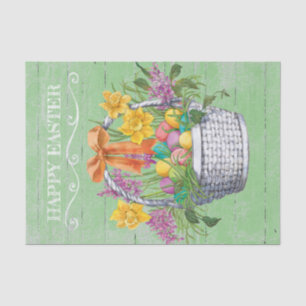Rustic Happy Easter Basket of Flowers Eggs Tissue Paper