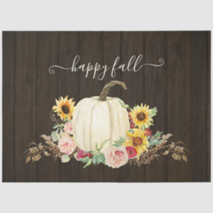 Rustic Happy Fall Sunflower Floral White Pumpkins Tissue Paper