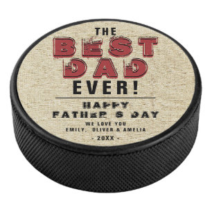 Rustic Happy Father`s Day Best Dad Typography Dad Hockey Puck
