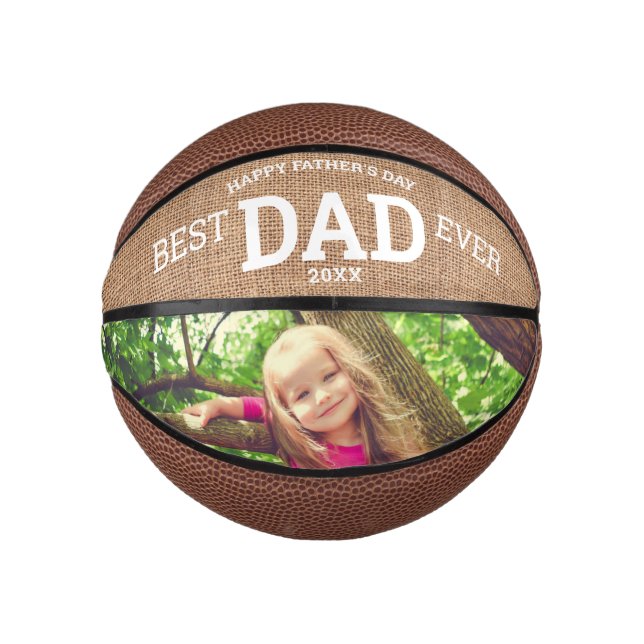 Rustic Happy Father's Day Best Dad Ever  Photo Mini Basketball (Front)