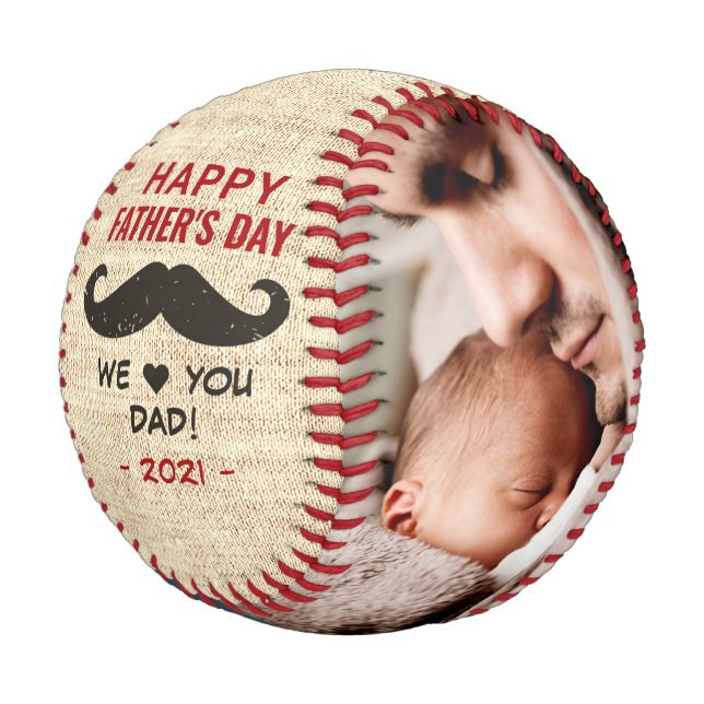 Rustic Happy Father's Day Family Photos Baseball (Angled)