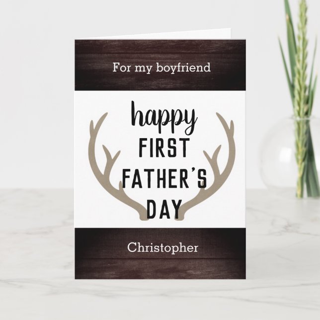 Rustic Happy First Father's Day Boyfriend Card (Front)