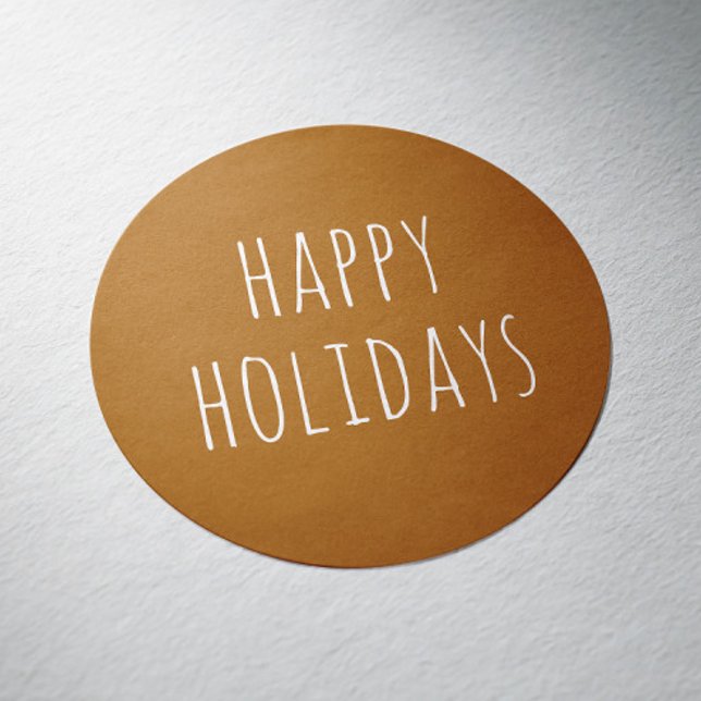 Rustic Happy Holidays | Mustard Brown Christmas Classic Round Sticker (Creator Uploaded)