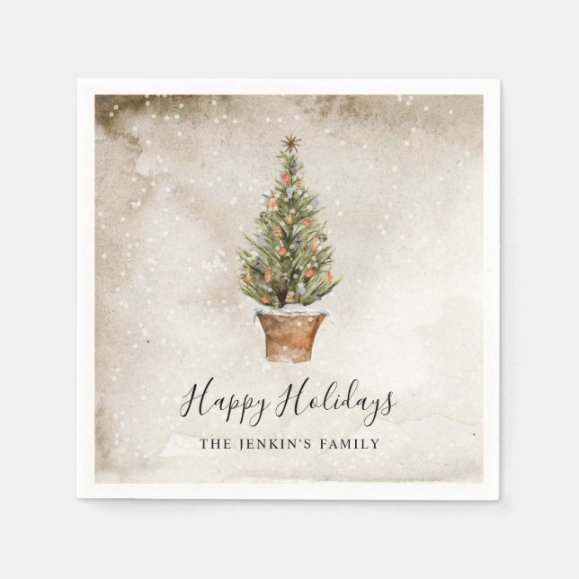 Rustic Happy Holidays Personalised Paper Coaster Napkin (Front)