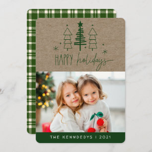 Rustic Happy Holidays Photo Plaid Christmas Card