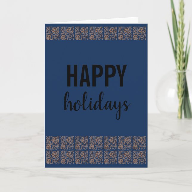 Rustic Happy Holidays Pine Cone Blue Blank Card (Front)