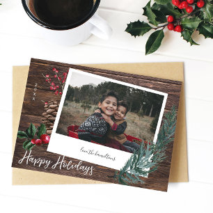 Rustic Happy Holidays- Wood & Instant Photo Invitation