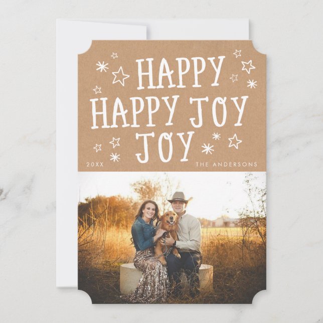 Rustic Happy Joy Christmas Photo Cards (Front)