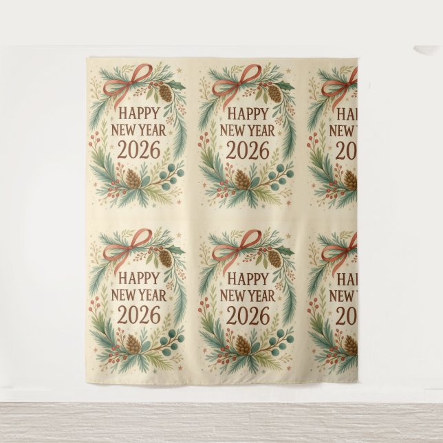 rustic happy new year 2026 party backdrop tapestry (Front)