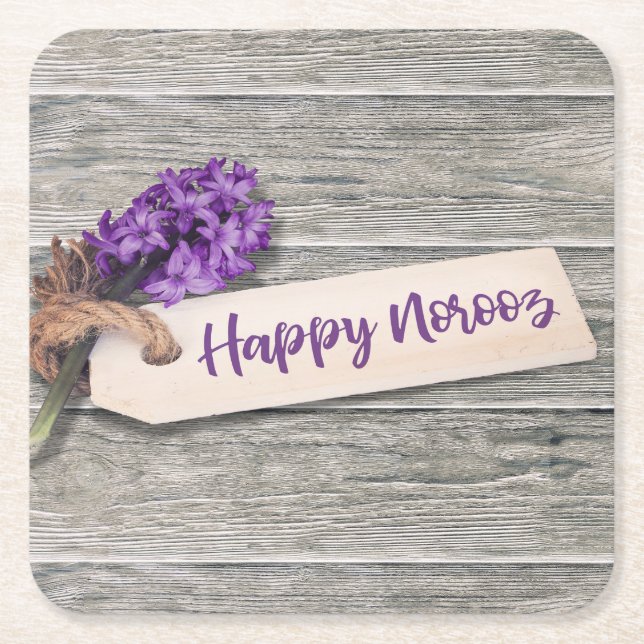 Rustic Happy Norooz Hyacinth - Paper Coaster (Front)