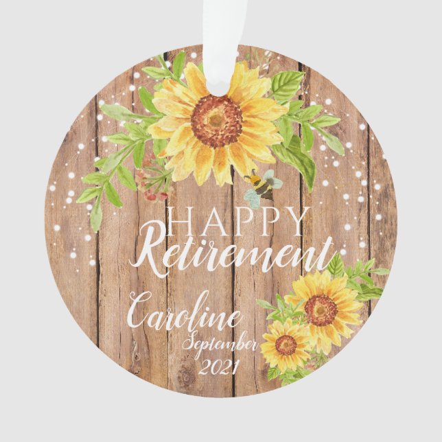 Rustic Happy Retirement Floral Personalised Ornament (Front)