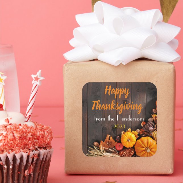 Rustic Happy Thanksgiving Autumn/Fall produce Square Sticker (Party)