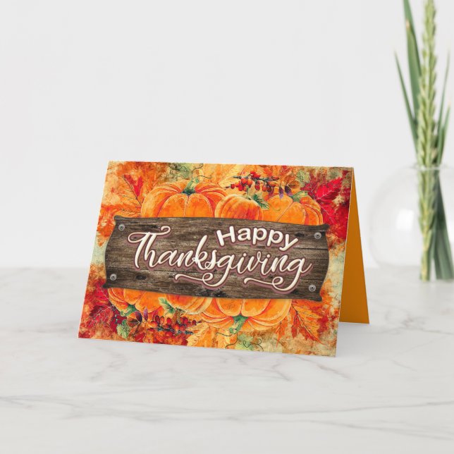 Rustic Happy Thanksgiving Holiday Card (Front)