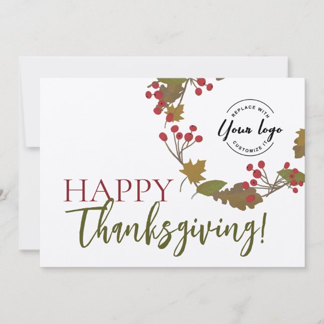 Rustic Happy Thanksgiving logo Fall Foliage Holiday Card (Front)