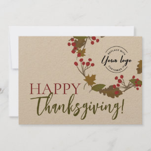 Rustic Happy Thanksgiving logo Fall Foliage Holiday Card