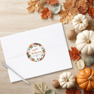 Rustic Happy Thanksgiving Pumpkin Classic Round Sticker