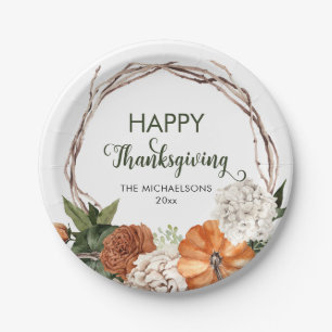 Rustic Happy Thanksgiving Pumpkin Paper Plate
