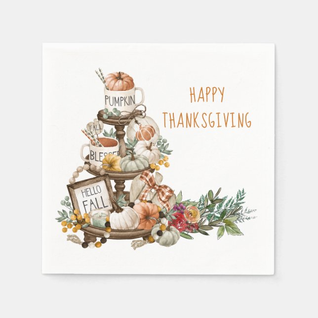 Rustic Happy Thanksgiving Pumpkins Autumn  Square  Napkin (Front)