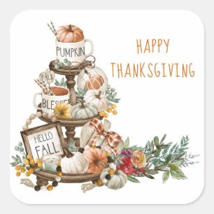 Rustic Happy Thanksgiving Pumpkins Autumn Square Sticker