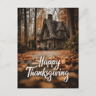 Rustic "Happy Thanksgiving" with Autumn Cottage Holiday Postcard