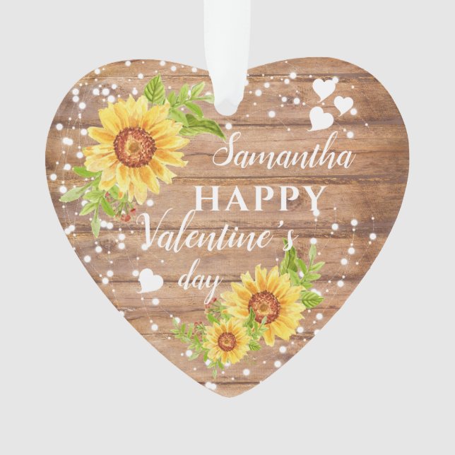 Rustic Happy Valentine's Floral Sunflower Ornament (Front)