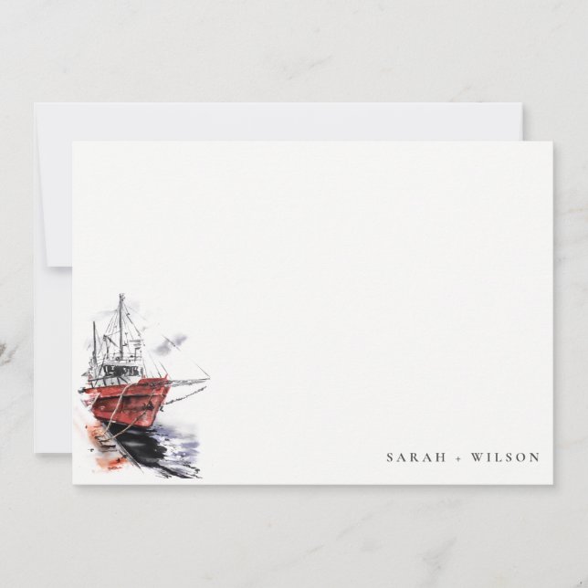 Rustic Harbour Yacht Sailboat Watercolor Wedding Card (Front)