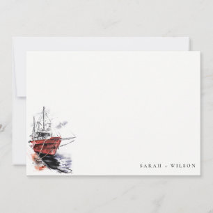 Rustic Harbour Yacht Sailboat Watercolor Wedding Card