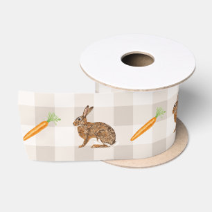 Rustic Hares And Carrots Beige Gingham Spring Satin Ribbon