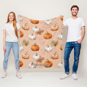 Rustic Harvest Autumn - Pumpkins & Leaves Fleece Blanket