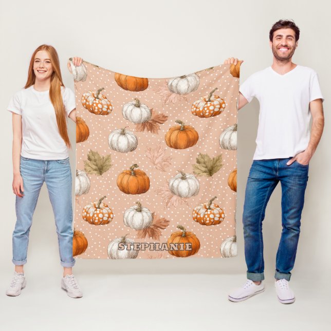 Rustic Harvest Autumn - Pumpkins & Leaves Fleece Blanket (In Situ)