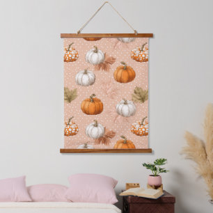 Rustic Harvest Autumn - Pumpkins & Leaves Hanging Tapestry