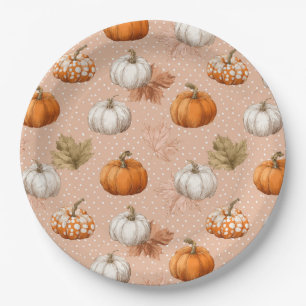 Rustic Harvest Autumn - Pumpkins & Leaves Paper Plate