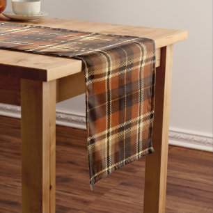 Rustic Harvest Autumn Tartan Plaid Orange & Brown Short Table Runner