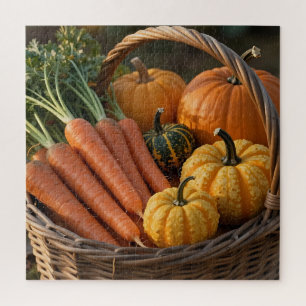 Rustic Harvest Basket Pumpkins Carrots Jigsaw Puzzle
