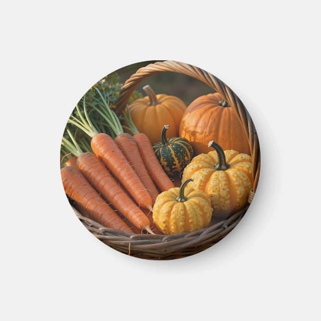 Rustic Harvest Basket Pumpkins Carrots Magnet (Front)