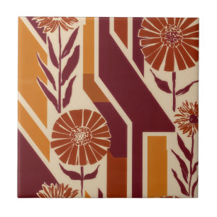 Rustic Harvest Floral Pattern in Earthy Tones Tile