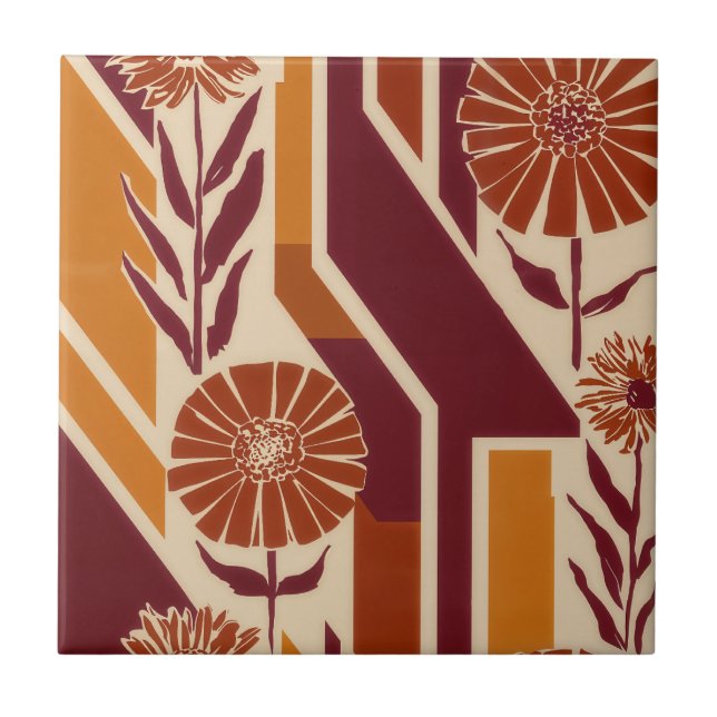 Rustic Harvest Floral Pattern in Earthy Tones Tile (Front)