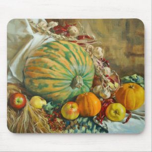 Rustic Harvest Still Life with Pumpkins and Apples Mouse Mat