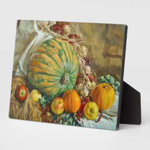 Rustic Harvest Still Life with Pumpkins and Apples Plaque
