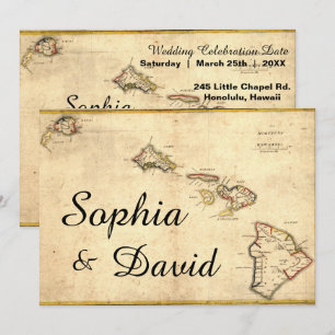 Rustic Hawaiian Themed Map Wedding Invitation